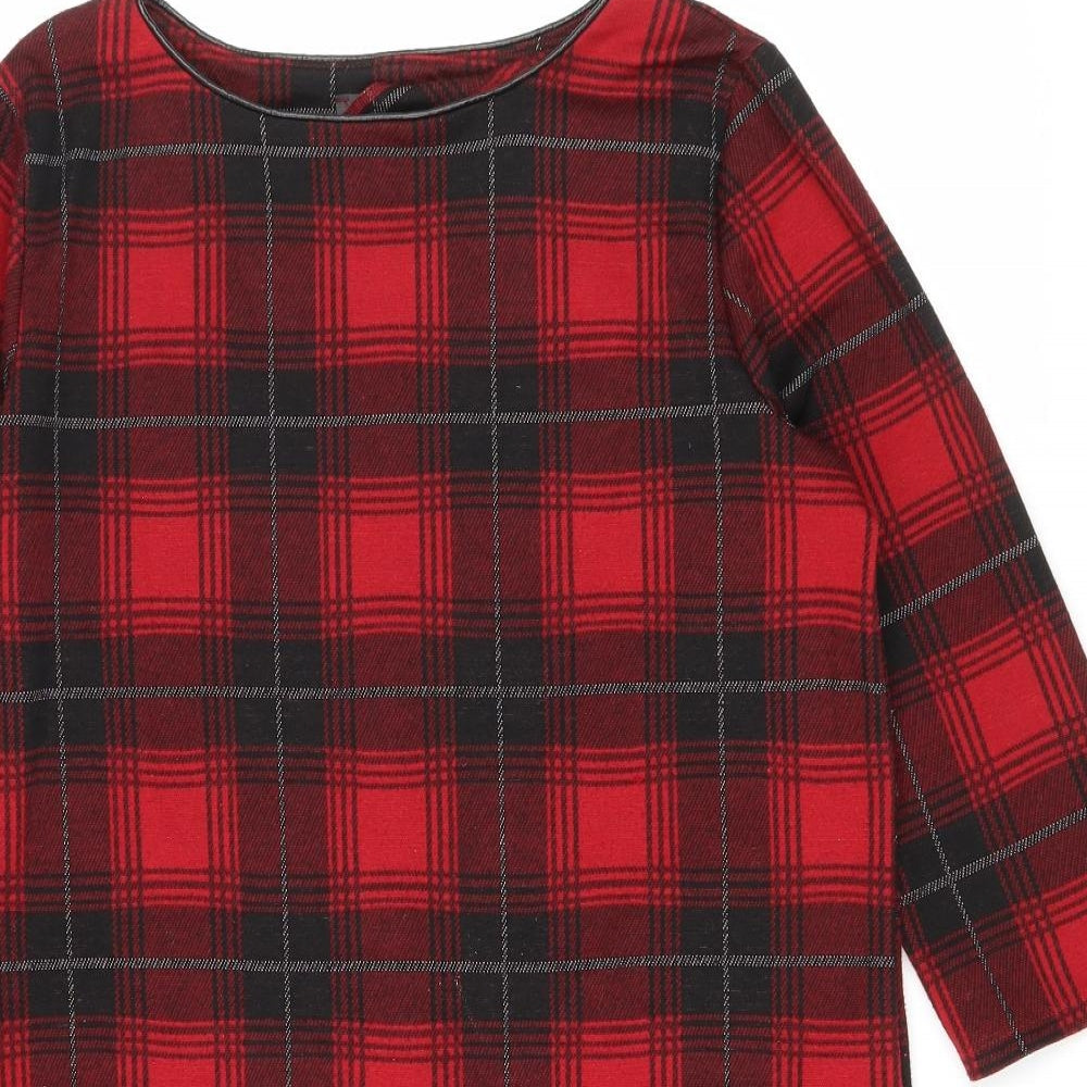 Primark Womens Red Plaid Polyester A-Line Size 12 Boat Neck Pullover