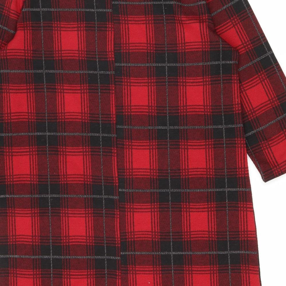 Primark Womens Red Plaid Polyester A-Line Size 12 Boat Neck Pullover