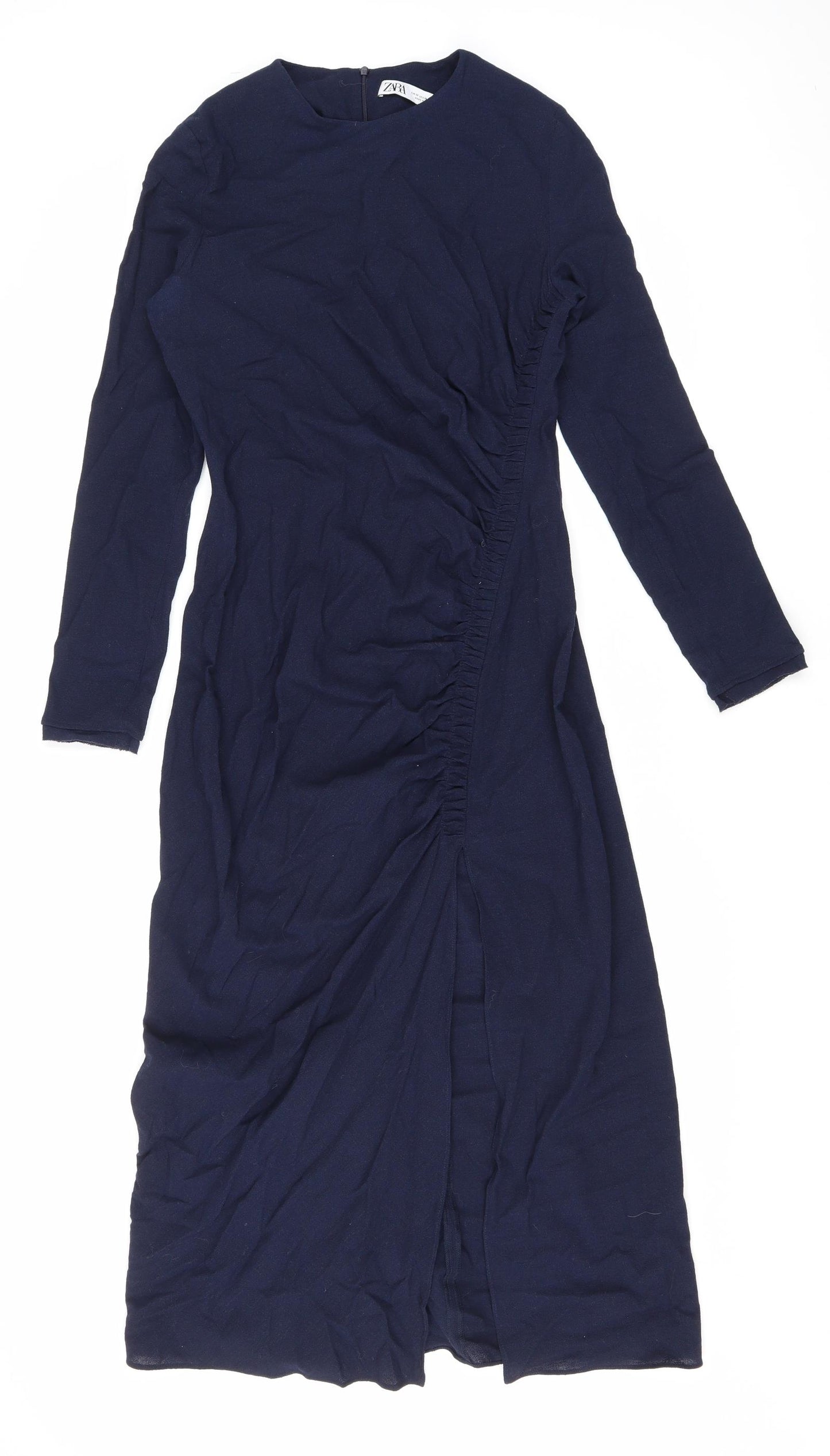 Zara Womens Blue Wool Kaftan Size M V-Neck Zip