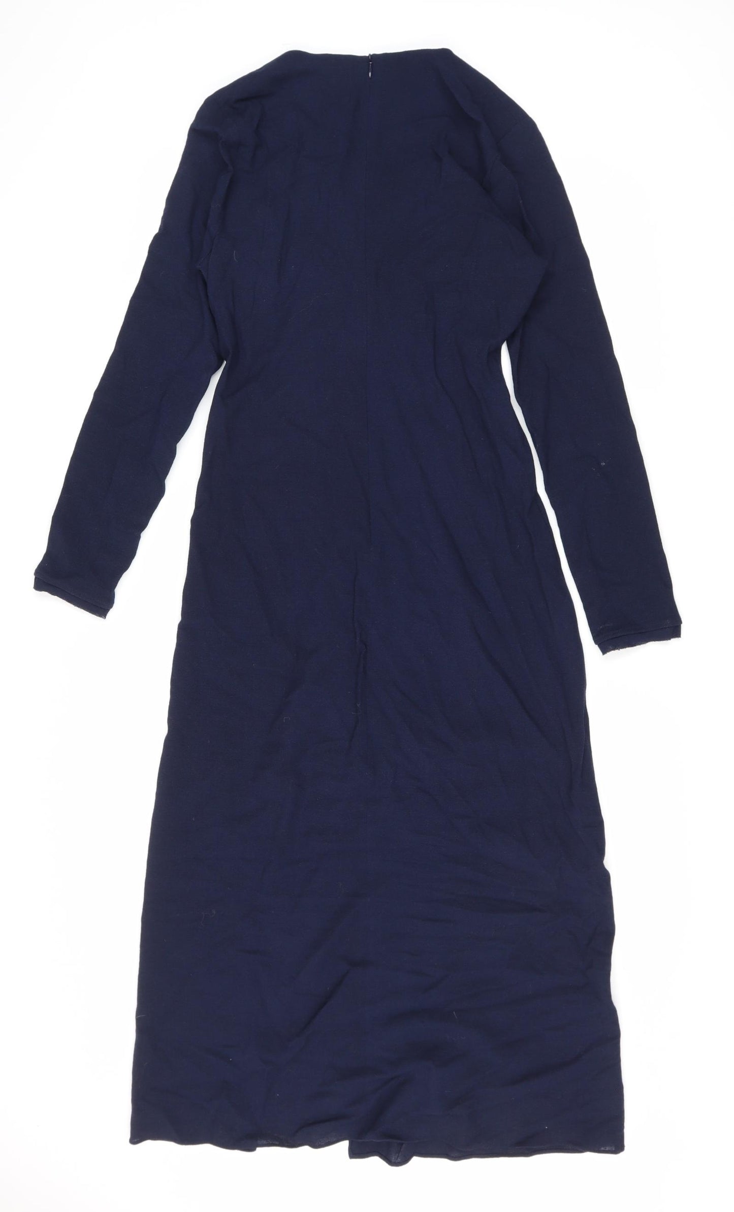 Zara Womens Blue Wool Kaftan Size M V-Neck Zip