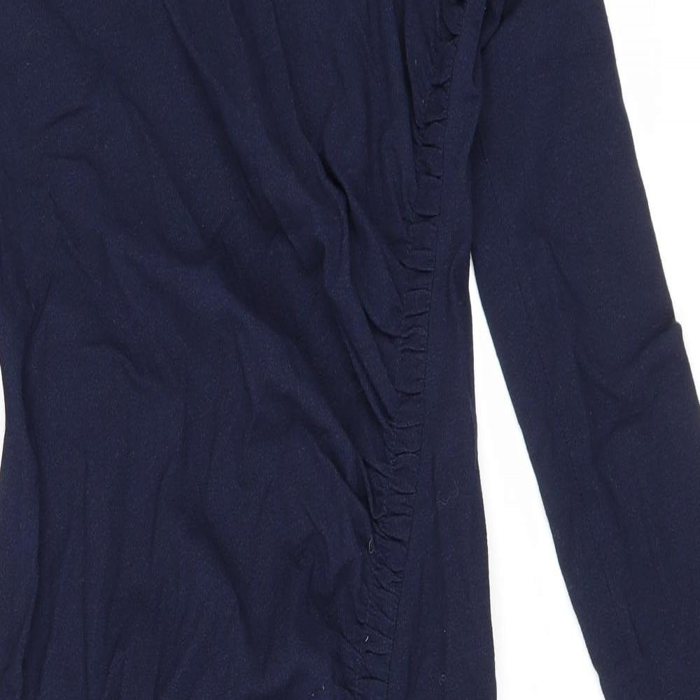 Zara Womens Blue Wool Kaftan Size M V-Neck Zip
