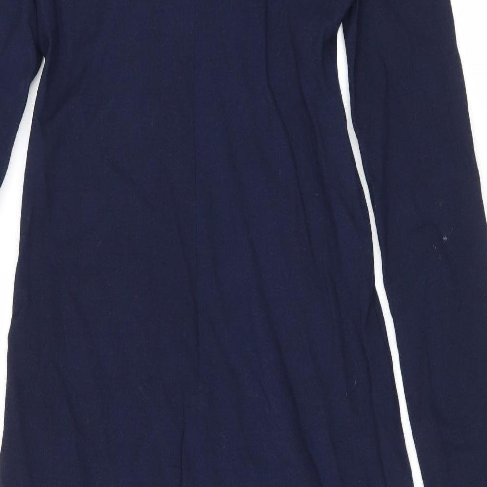 Zara Womens Blue Wool Kaftan Size M V-Neck Zip