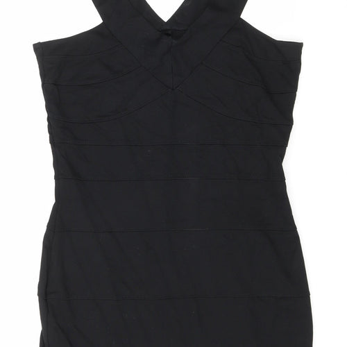 Dorothy Perkins Womens Black Viscose Bodycon Size 14 V-Neck Zip