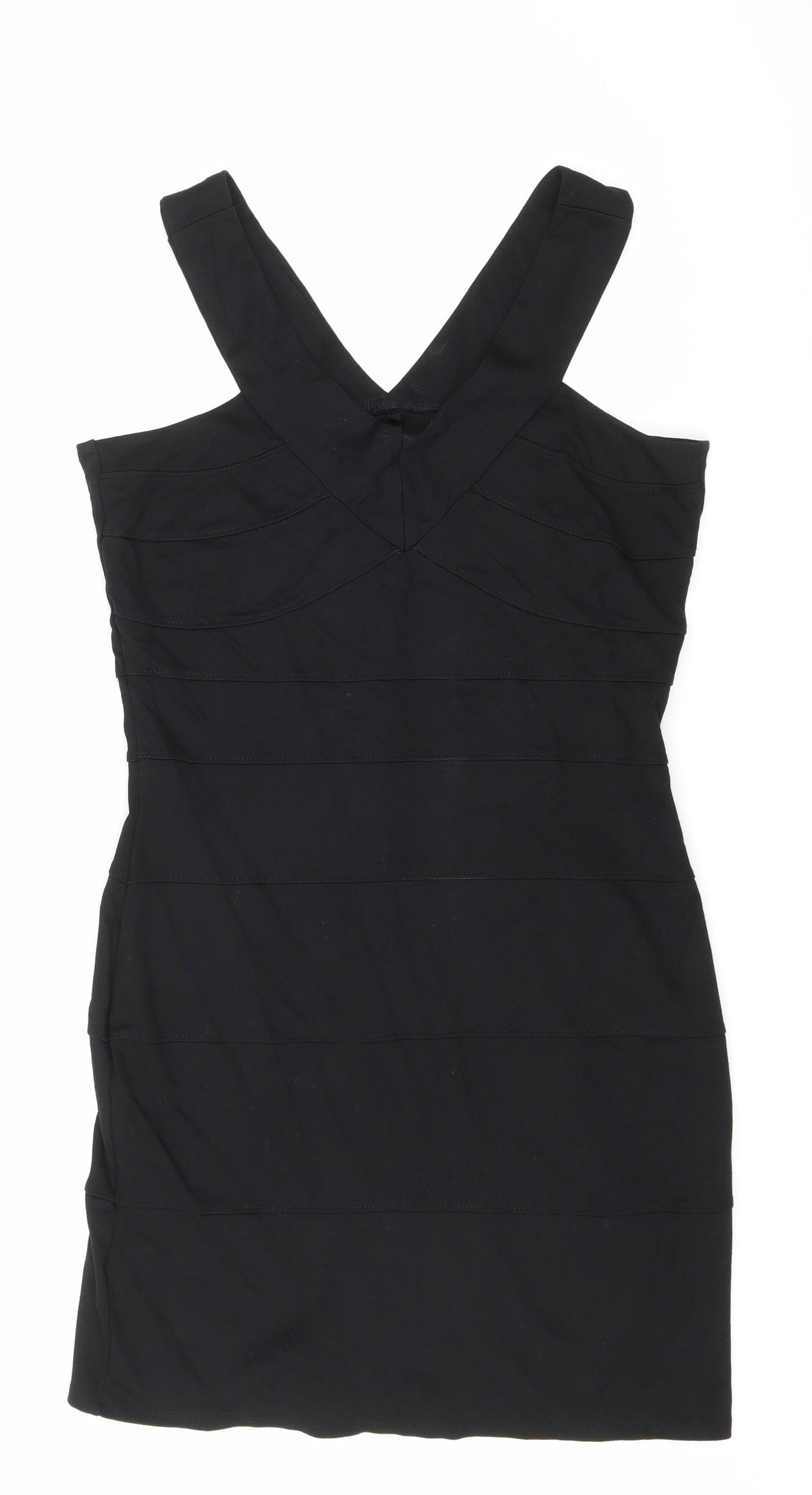 Dorothy Perkins Womens Black Viscose Bodycon Size 14 V-Neck Zip