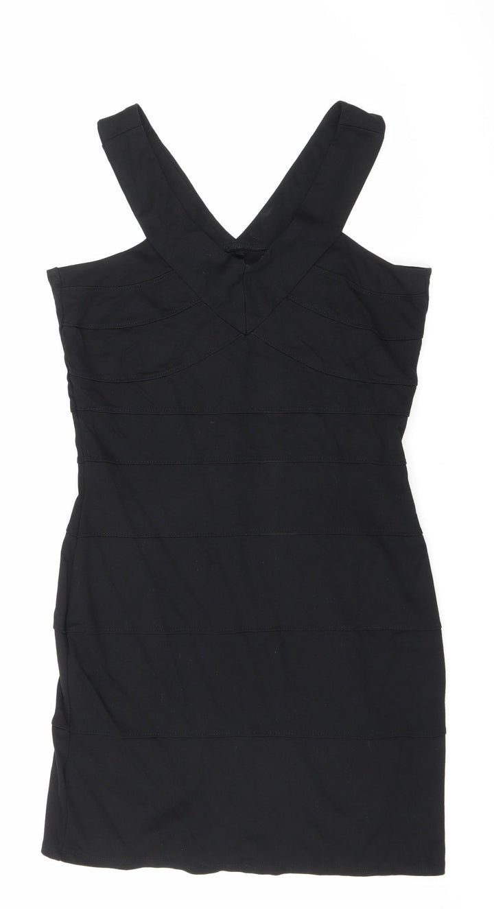 Dorothy Perkins Womens Black Viscose Bodycon Size 14 V-Neck Zip