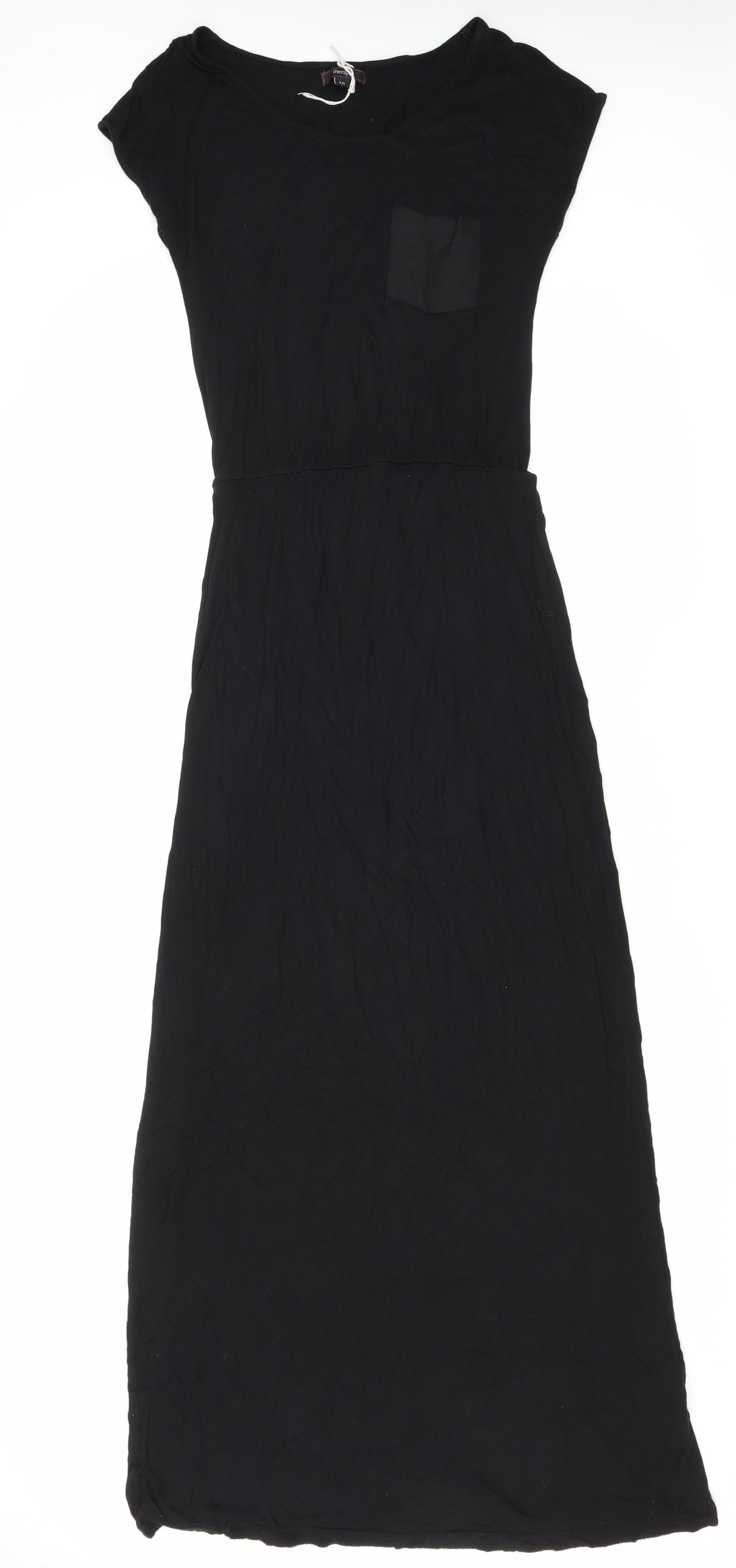 Therapy Womens Black Viscose T-Shirt Dress Size 10 Boat Neck Pullover