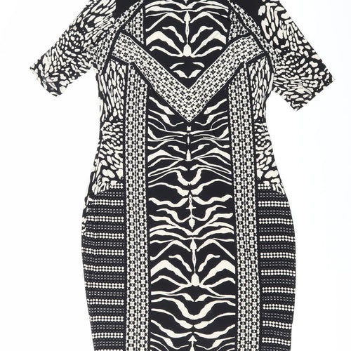 Marks and Spencer Womens Black Geometric Polyester Bodycon Size 12 Boat Neck Pullover