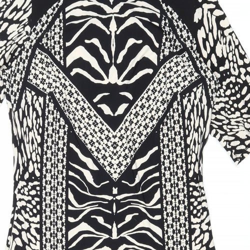 Marks and Spencer Womens Black Geometric Polyester Bodycon Size 12 Boat Neck Pullover