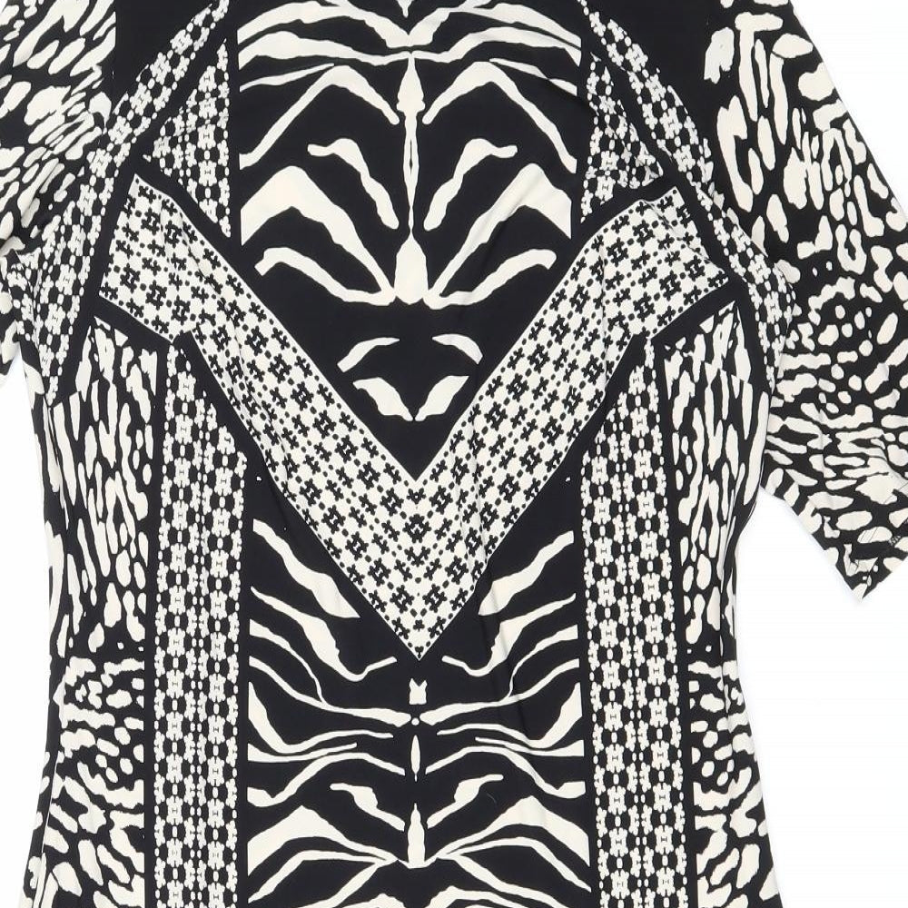 Marks and Spencer Womens Black Geometric Polyester Bodycon Size 12 Boat Neck Pullover