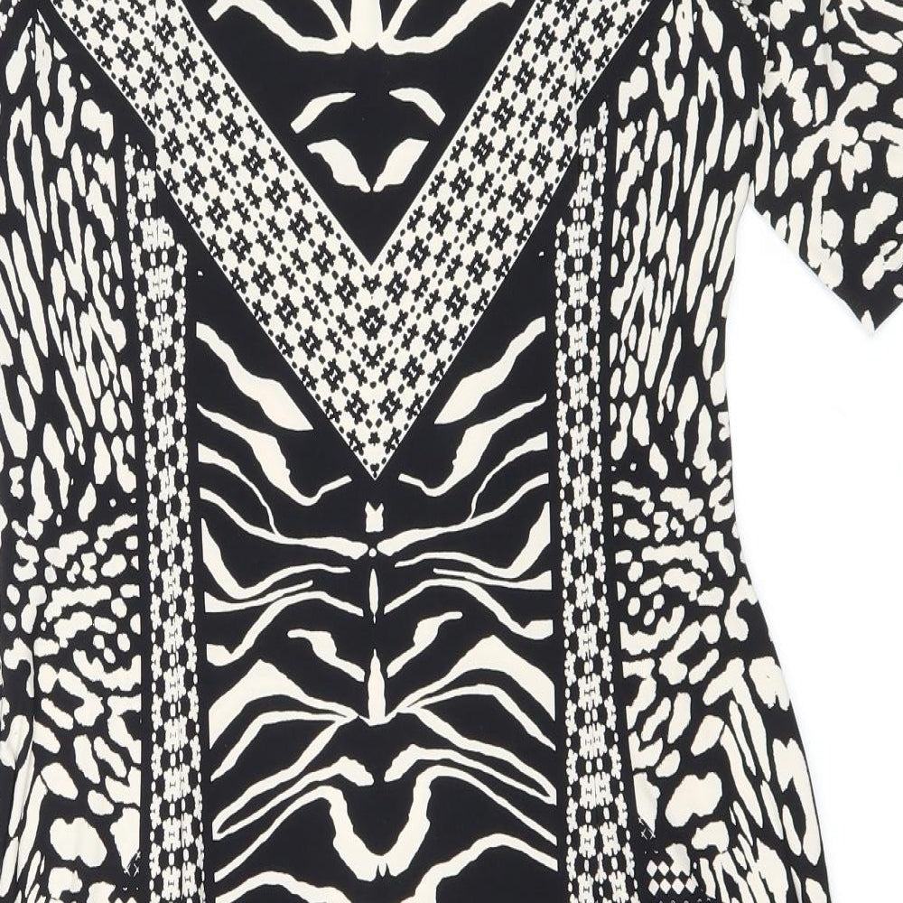 Marks and Spencer Womens Black Geometric Polyester Bodycon Size 12 Boat Neck Pullover