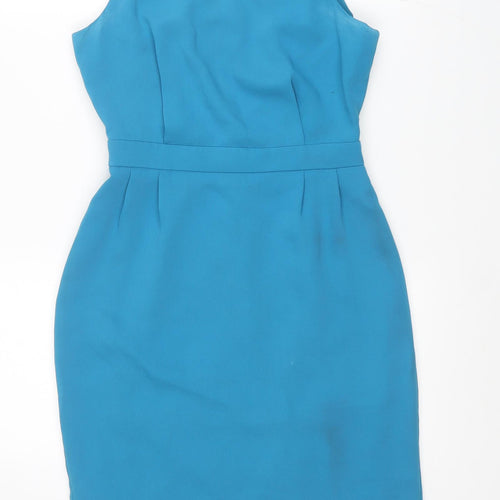 Warehouse Womens Blue Polyester A-Line Size 8 Round Neck Buckle