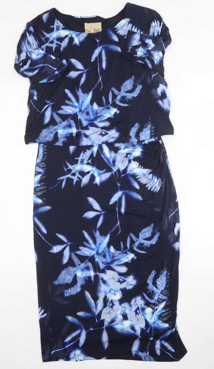Phase Eight Womens Black Floral Viscose A-Line Size 12 Round Neck Pullover