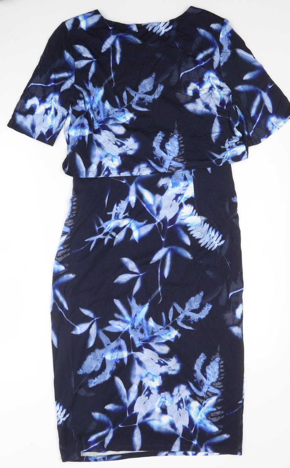 Phase Eight Womens Black Floral Viscose A-Line Size 12 Round Neck Pullover