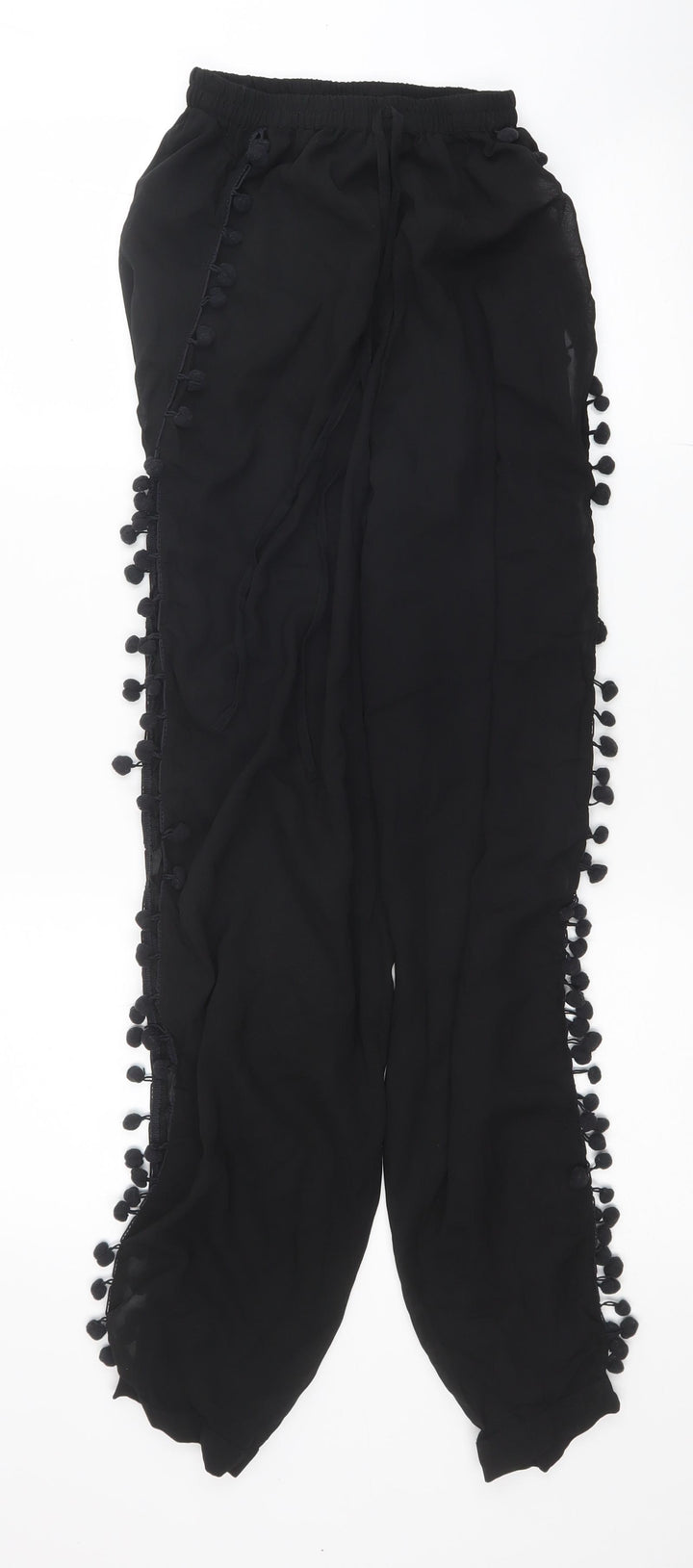 Boohoo Womens Black Polyester Harem Trousers Size S L29 in Regular Tie - Beach Pants PonPons