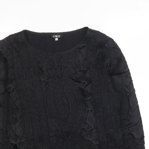 CMD Womens Black Polyester Jersey Blouse Size 16 Boat Neck - Textured