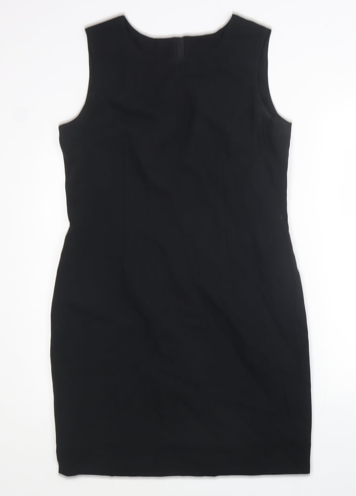Emma Hamilton Womens Black Polyester Pencil Dress Size 14 Round Neck Zip