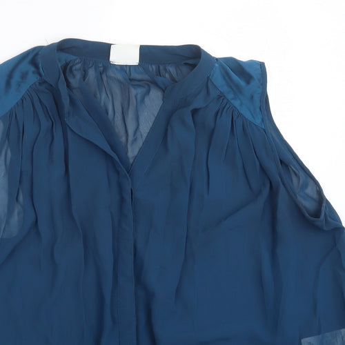 VILA Womens Blue Polyester Basic Button-Up Size L V-Neck