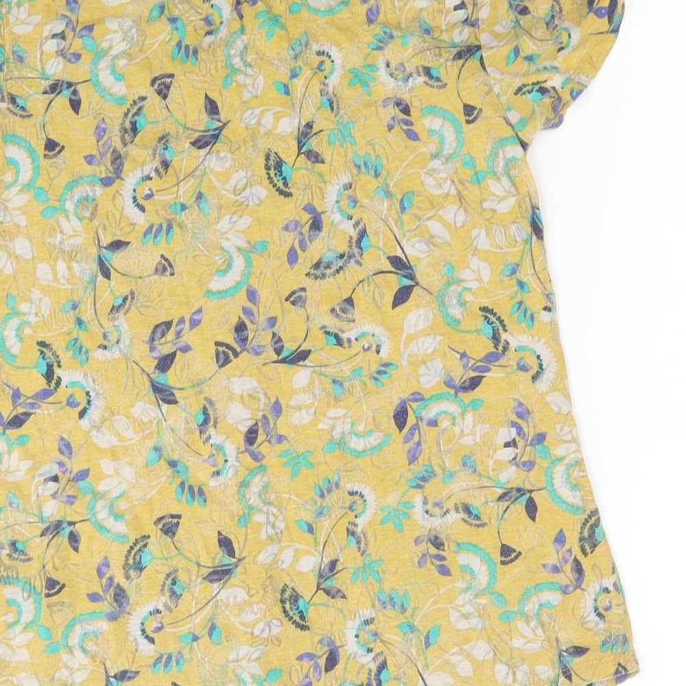Per Una Womens Yellow Floral Cotton Basic Button-Up Size 10 Round Neck