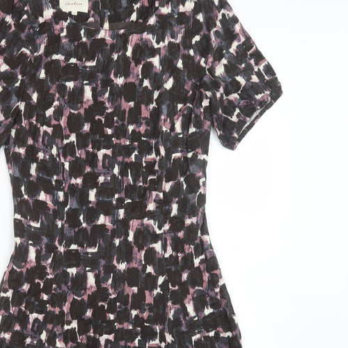 Vackrox Womens Brown Geometric Viscose Fit & Flare Size 6 Round Neck Zip