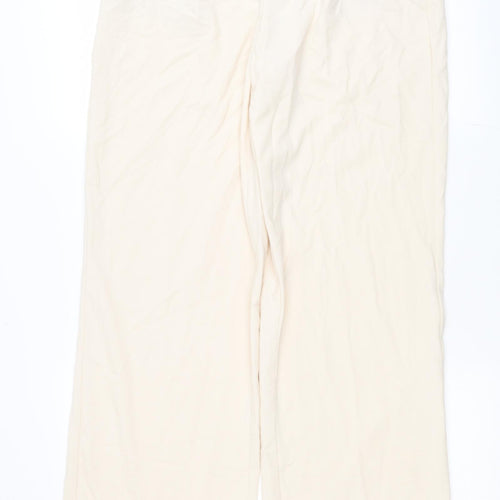 Pull&Bear Womens Ivory Viscose Trousers Size M L32 in Regular Button