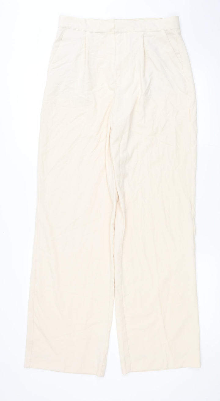 Pull&Bear Womens Ivory Viscose Trousers Size M L32 in Regular Button