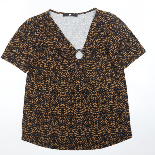 Very Womens Black Geometric Viscose Jersey T-Shirt Size 12 V-Neck