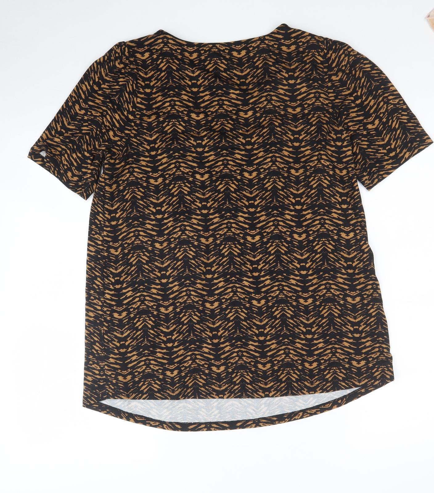 Very Womens Black Geometric Viscose Jersey T-Shirt Size 12 V-Neck