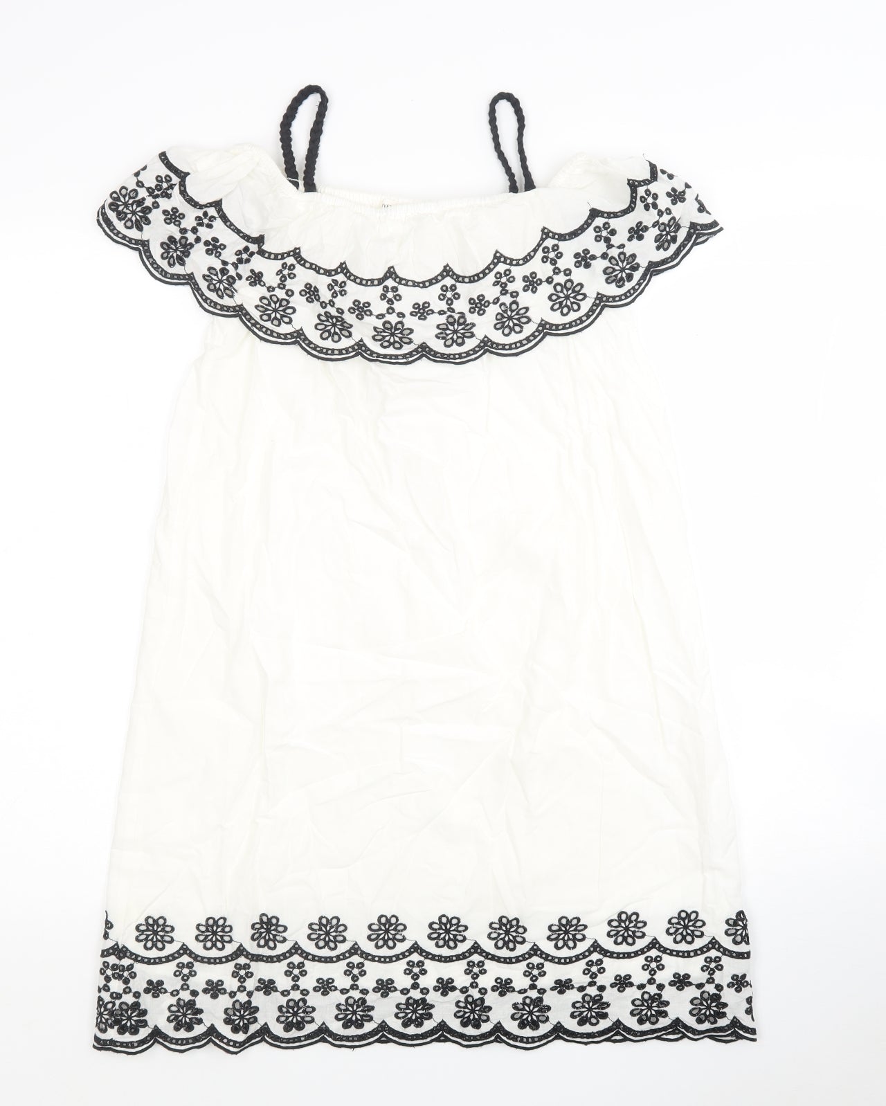 River Island Girls White Cotton Tank Dress Size 12 Years Off the Shoulder Pullover