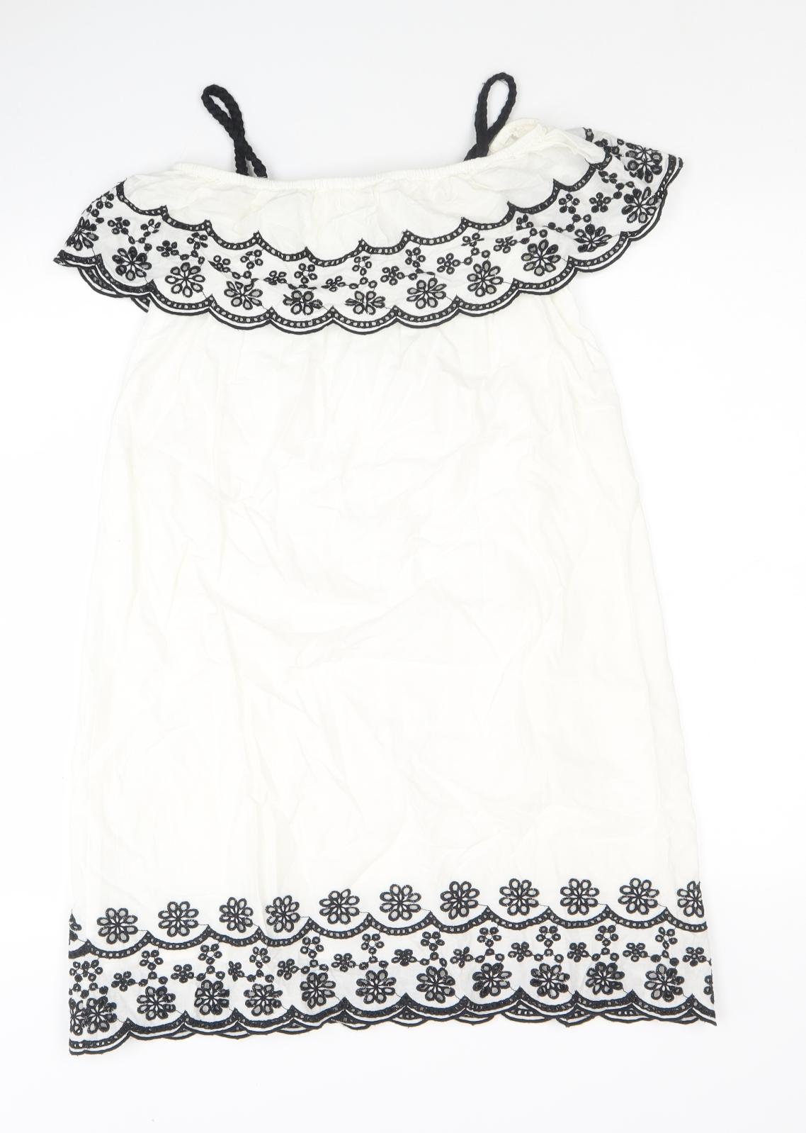 River Island Girls White Cotton Tank Dress Size 12 Years Off the Shoulder Pullover