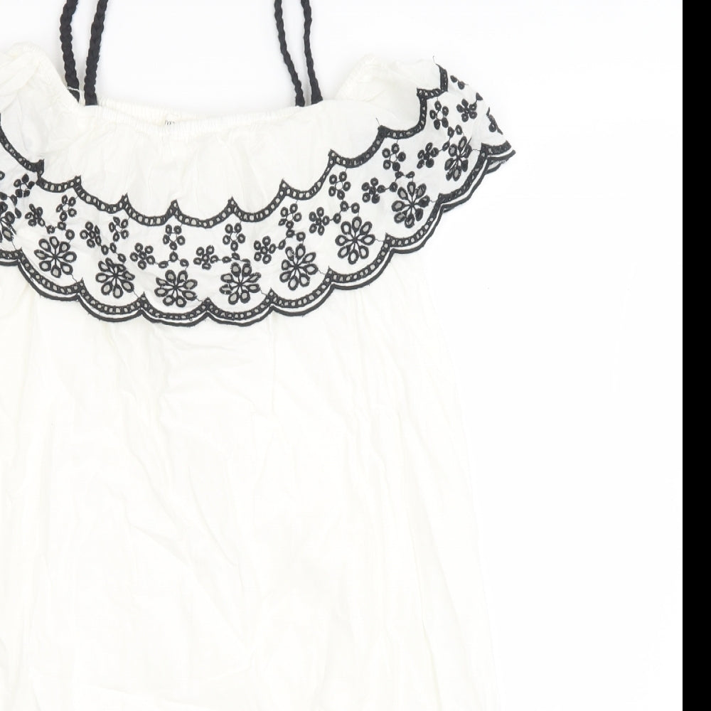 River Island Girls White Cotton Tank Dress Size 12 Years Off the Shoulder Pullover