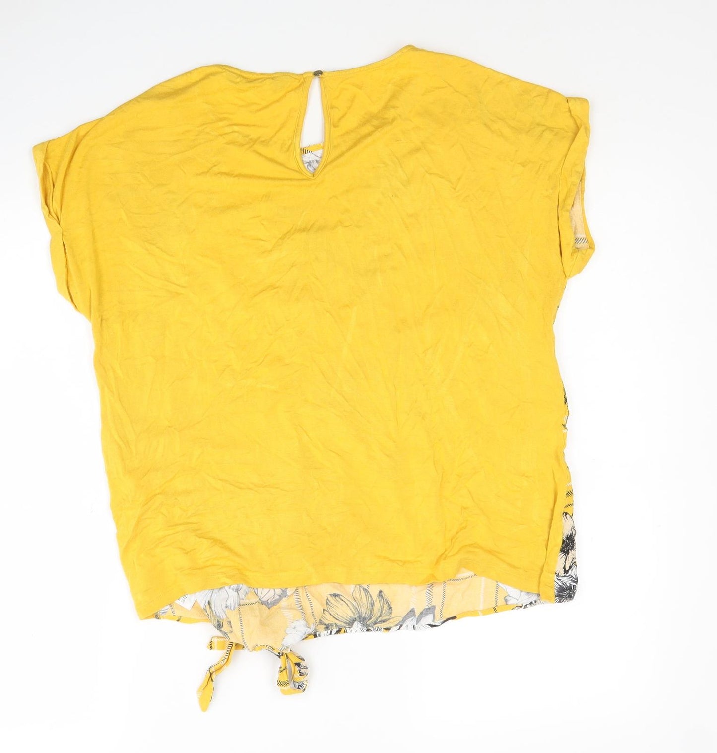 F&F Womens Yellow Plaid Viscose Jersey T-Shirt Size 14 Round Neck
