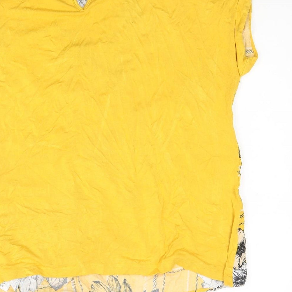 F&F Womens Yellow Plaid Viscose Jersey T-Shirt Size 14 Round Neck