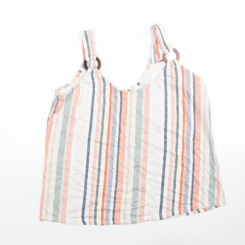 M&Co Womens White Striped Cotton Camisole Tank Size 12 Round Neck