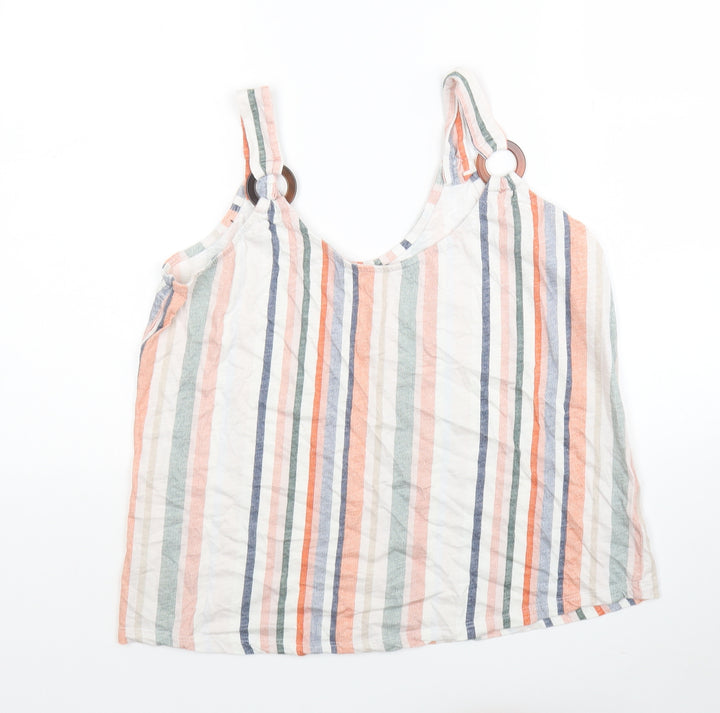 M&Co Womens White Striped Cotton Camisole Tank Size 12 Round Neck