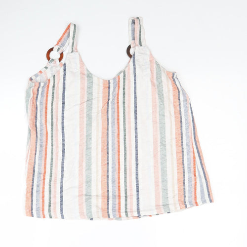 M&Co Womens White Striped Cotton Camisole Tank Size 12 Round Neck