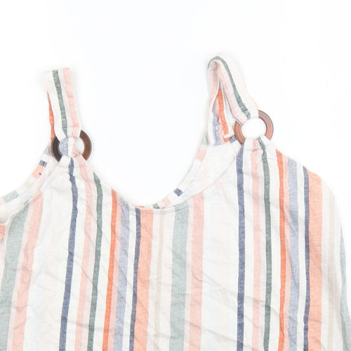 M&Co Womens White Striped Cotton Camisole Tank Size 12 Round Neck