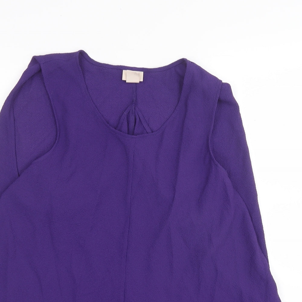 H&M Womens Purple Polyester Tunic Blouse Size 12 Round Neck