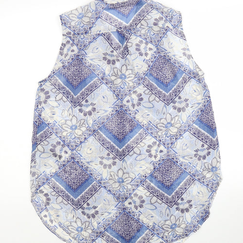 M&Co Womens Blue Geometric Polyester Tunic Button-Up Size 12 V-Neck