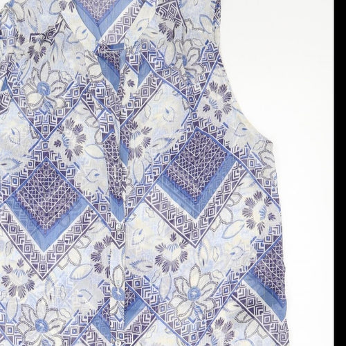 M&Co Womens Blue Geometric Polyester Tunic Button-Up Size 12 V-Neck