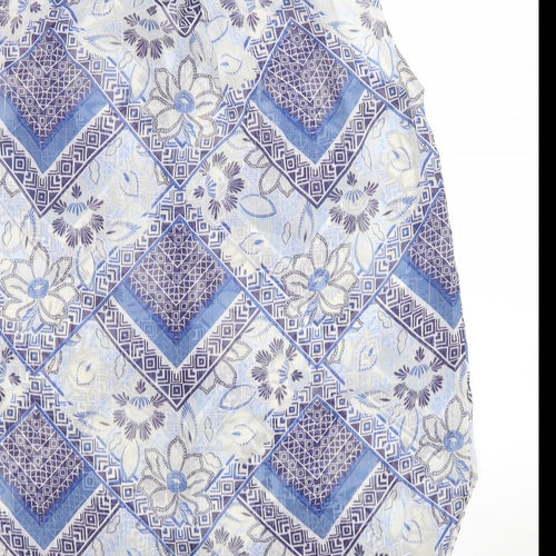 M&Co Womens Blue Geometric Polyester Tunic Button-Up Size 12 V-Neck