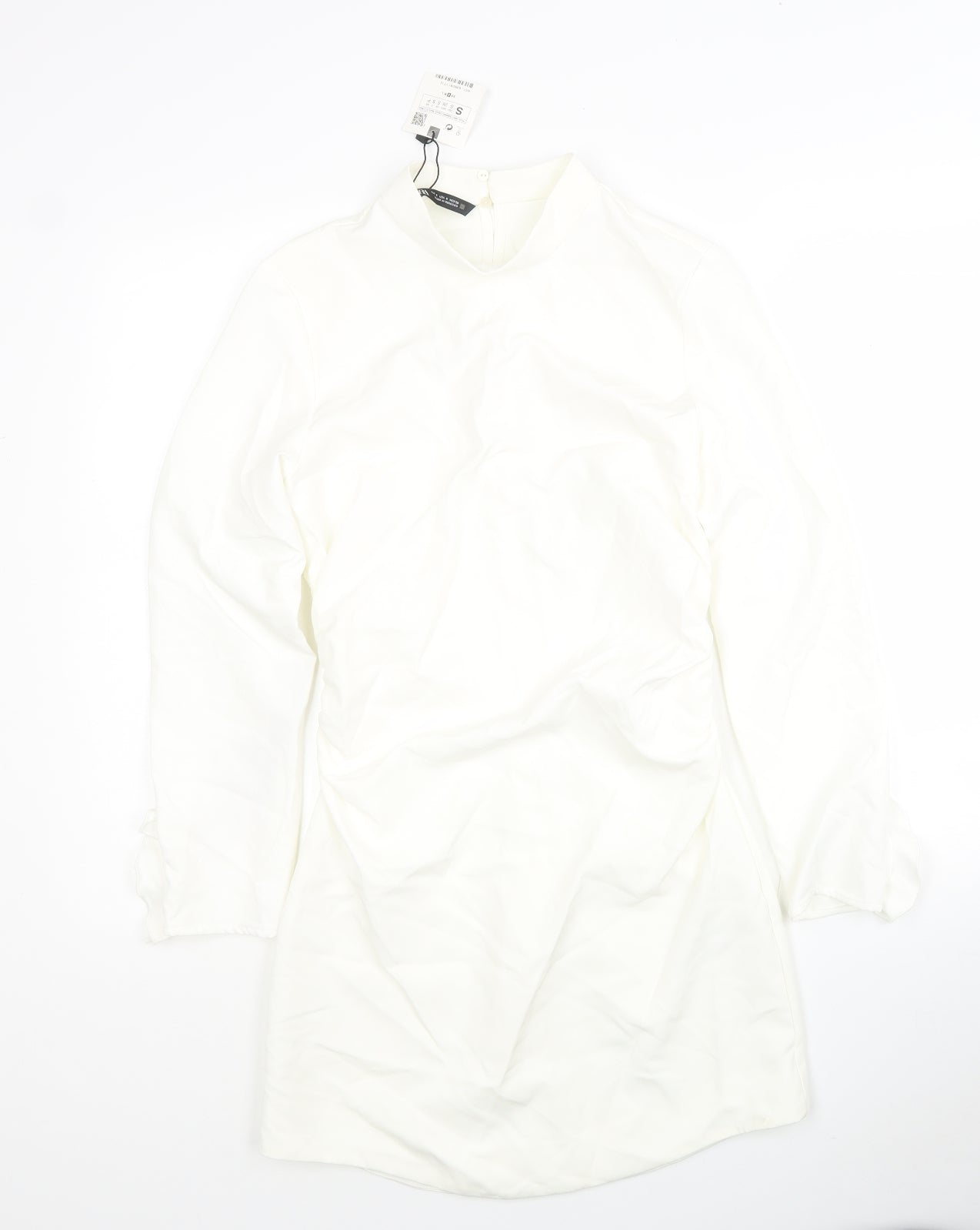 Zara Womens Ivory Polyester Bodycon Size S Round Neck Zip