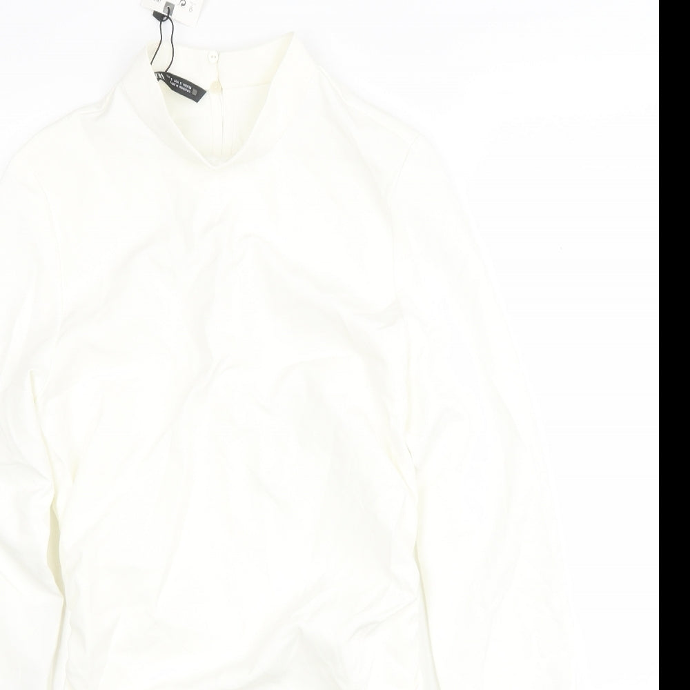 Zara Womens Ivory Polyester Bodycon Size S Round Neck Zip
