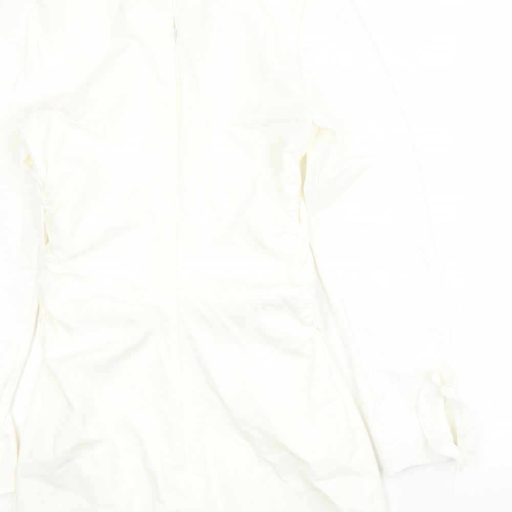 Zara Womens Ivory Polyester Bodycon Size S Round Neck Zip