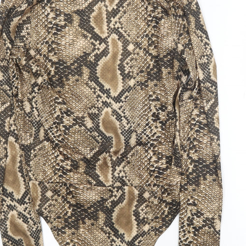 Zara Womens Brown Animal Print Polyester Bodysuit One-Piece Size M Button