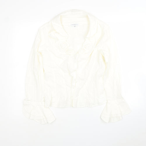 DIFFERENCE Womens White Cotton Jersey Blouse Size 4 Collared - Roses