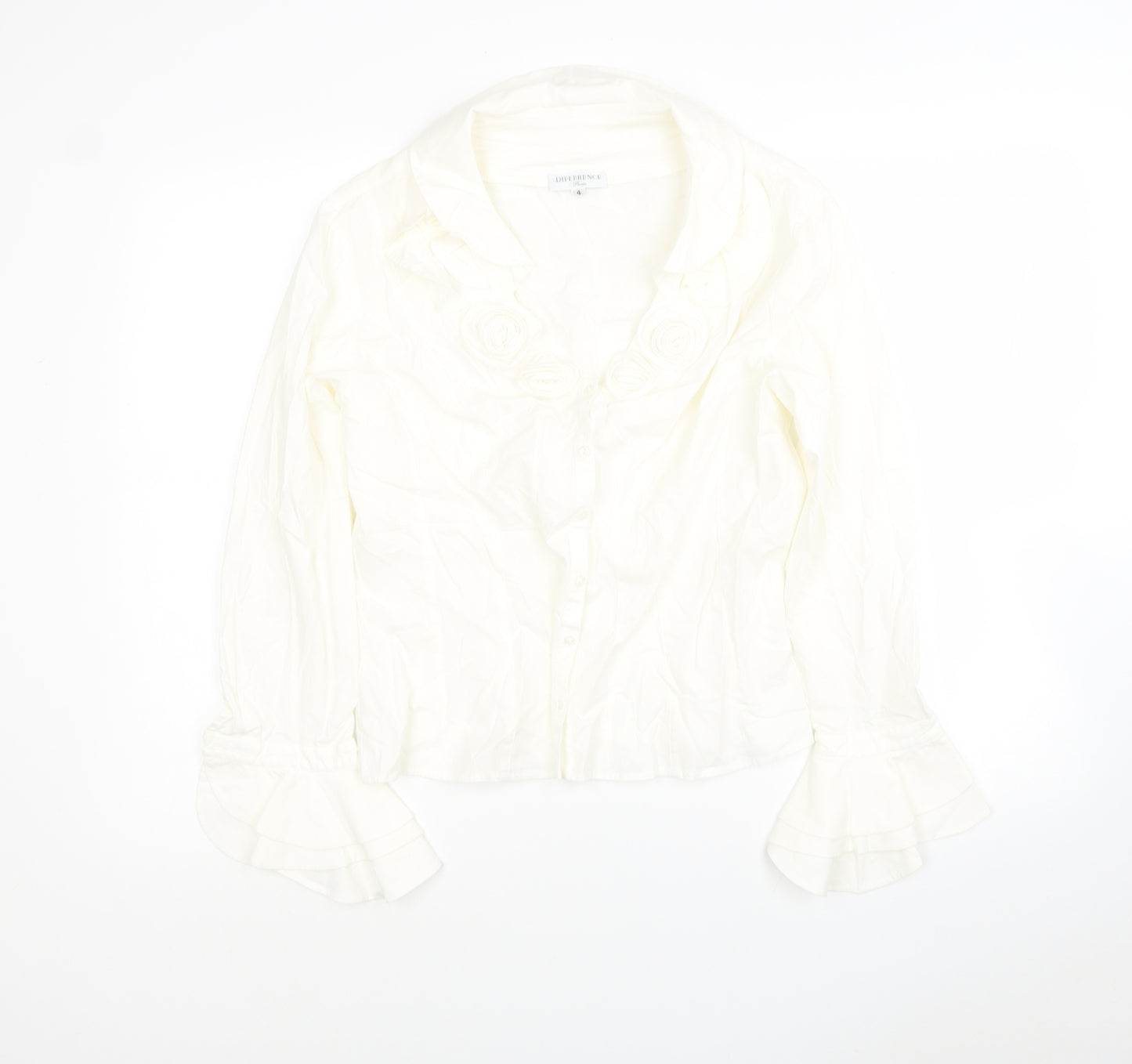 DIFFERENCE Womens White Cotton Jersey Blouse Size 4 Collared - Roses