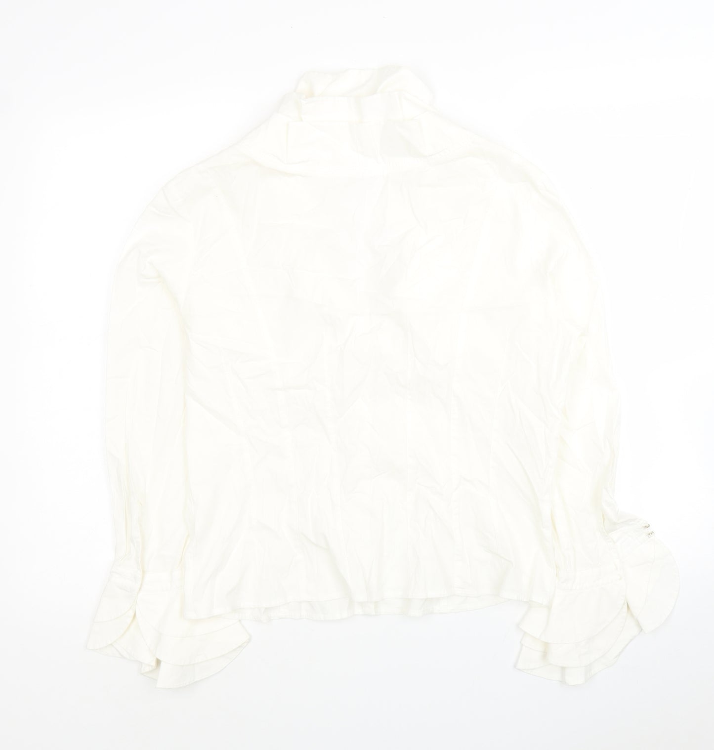 DIFFERENCE Womens White Cotton Jersey Blouse Size 4 Collared - Roses