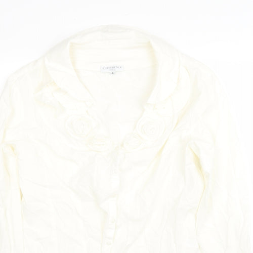 DIFFERENCE Womens White Cotton Jersey Blouse Size 4 Collared - Roses
