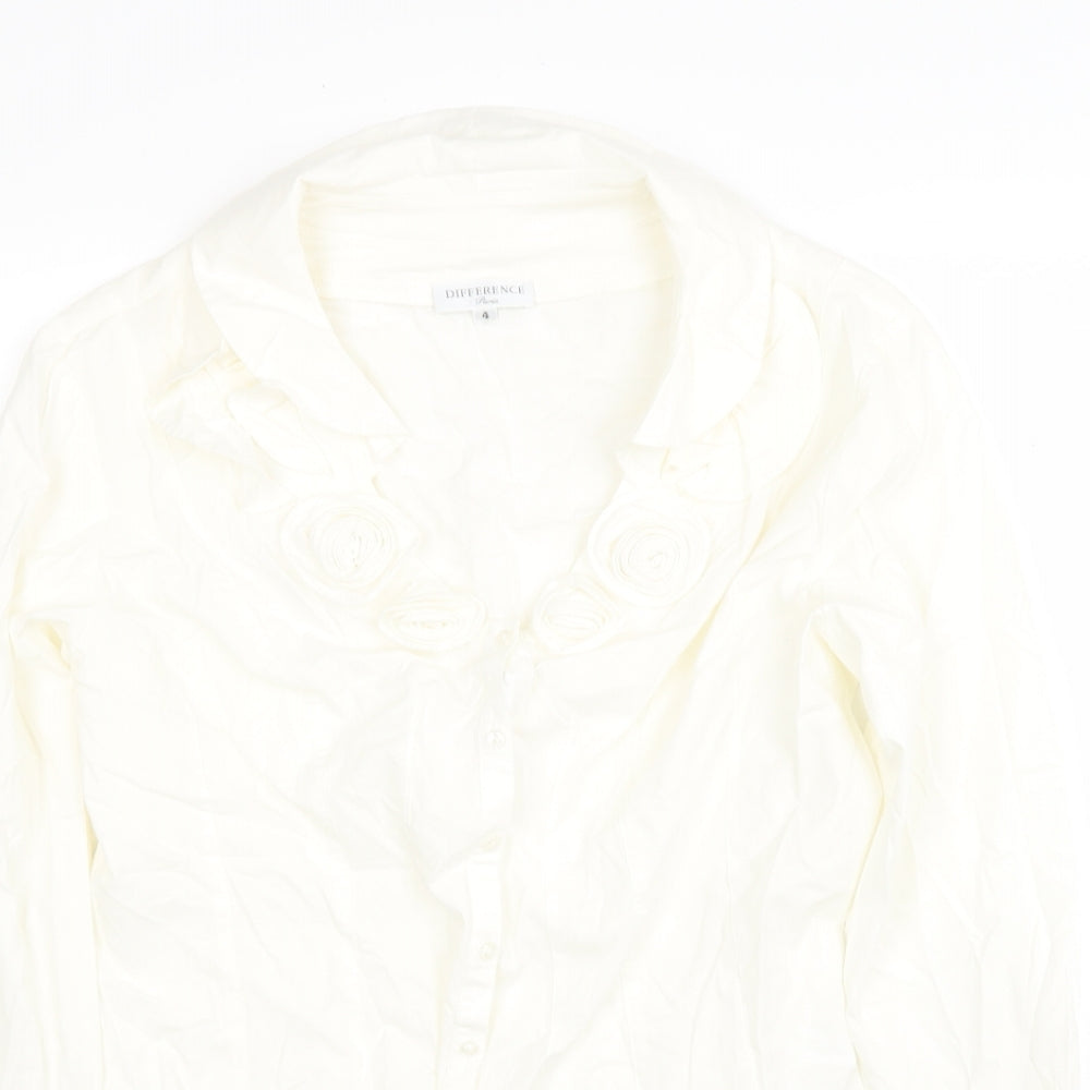DIFFERENCE Womens White Cotton Jersey Blouse Size 4 Collared - Roses