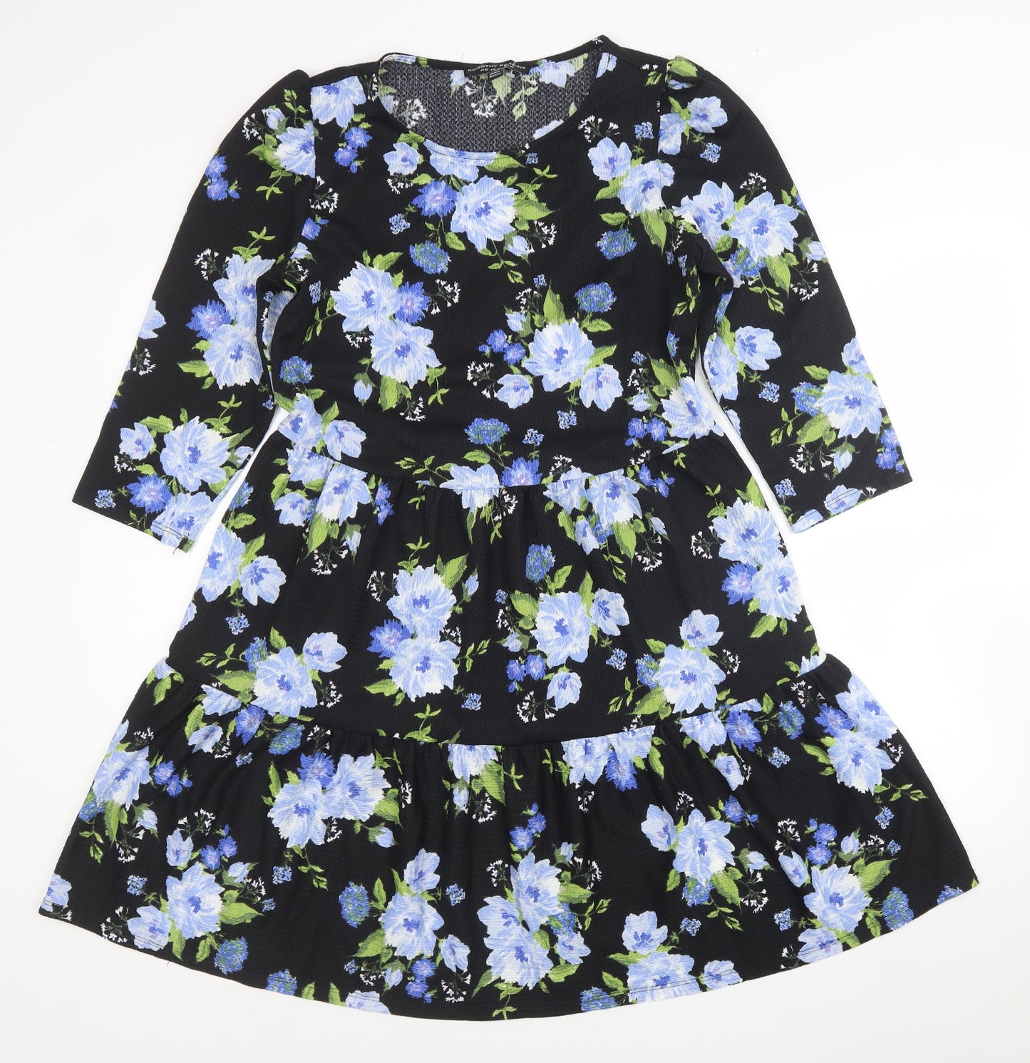 Dorothy Perkins Womens Black Floral Polyester Fit & Flare Size 10 Round Neck Pullover